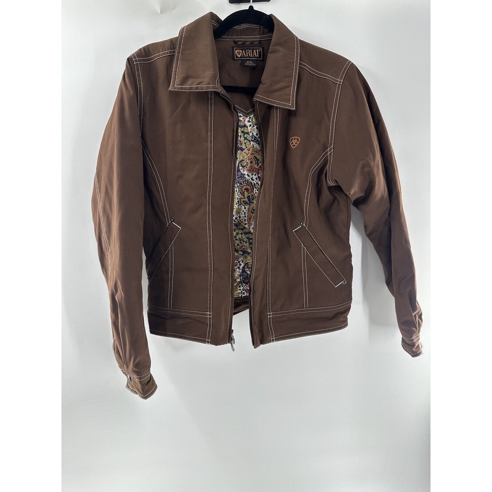 Womens Ariat Insulated Floral Lined Bomber Jacket Medium Brown Western